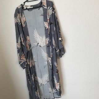 エイチアンドエム(H&M)のＨ&Ｍ 鶴柄 和風 ロングガウン(ガウンコート)