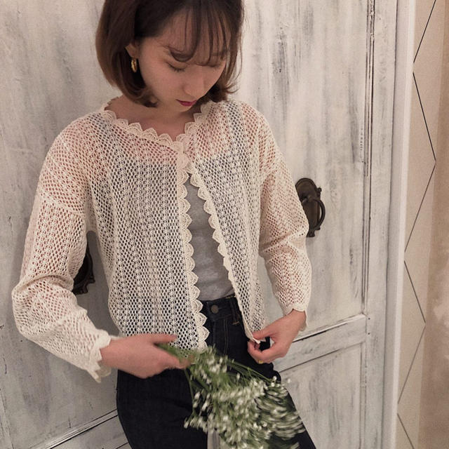 one after another NICE CLAUP(ワンアフターアナザーナイスクラップ)のpapermoon lace cardigan レディースのトップス(カーディガン)の商品写真