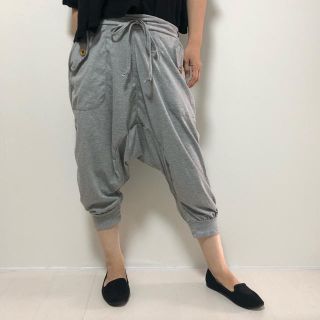 【新品】涼し気七分丈ハーフパンツサルエルパンツ(ライトグレー)(サルエルパンツ)