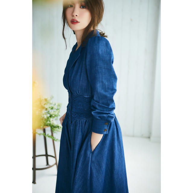 *新品* Her lip to Lace Belted Denim Dress