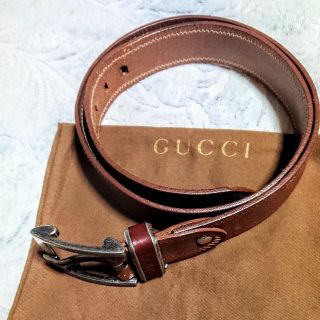 グッチ(Gucci)のGUCCI メンズ シルバーバックルendレザーベルト ブラウン(ベルト)