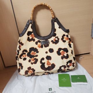 ケイトスペードニューヨーク(kate spade new york)の美品 kate spade ヒョウ柄レオパード バンブー ハンドバッグ(ハンドバッグ)