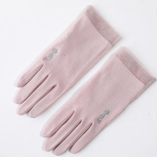 レディース手袋 ネコ刺繍 吊り革対策 スマホ対応 日焼け防止 薄手 綿(手袋)