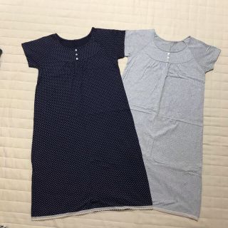 ユニクロ(UNIQLO)のUNIQLO ☆ 2枚セット☆部屋着　ワンピースＬ　ネイビー　グレー　水玉(ルームウェア)