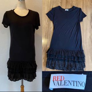 レッドヴァレンティノ(RED VALENTINO)のRED VALENTINO ヴァレンティノ  レースワンピース　黒　カットソー(ミニワンピース)