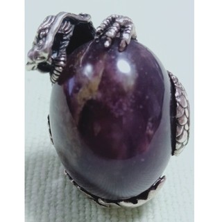 インドネシア　天然石　紫　石　シルバー　指輪 　パワーストン　龍(リング(指輪))