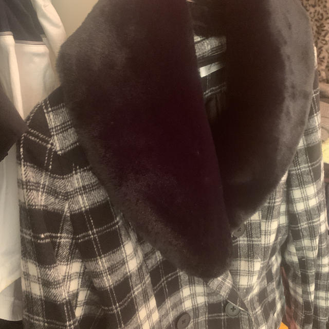 襟ファー チェック柄 ジャケットコート レディースのジャケット/アウター(テーラードジャケット)の商品写真
