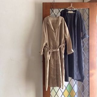 ネストローブ(nest Robe)のnest Robe　リネンラペルコート　ベージュ(ロングコート)