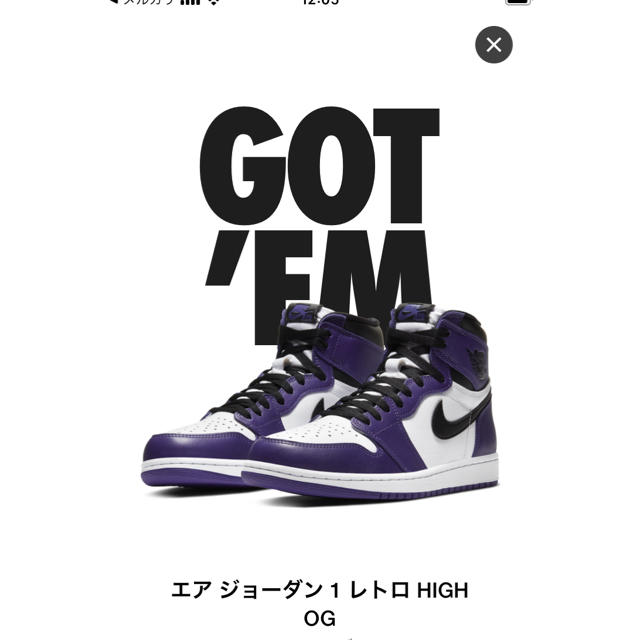 28cm JORDAN 1 RETRO HIGH OG COURT PURPLEスニーカー