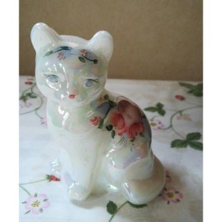 フェトン(FENTON)のフェントン　カーニバルガラス　ハンドペイント　猫　フィギュリン(置物)