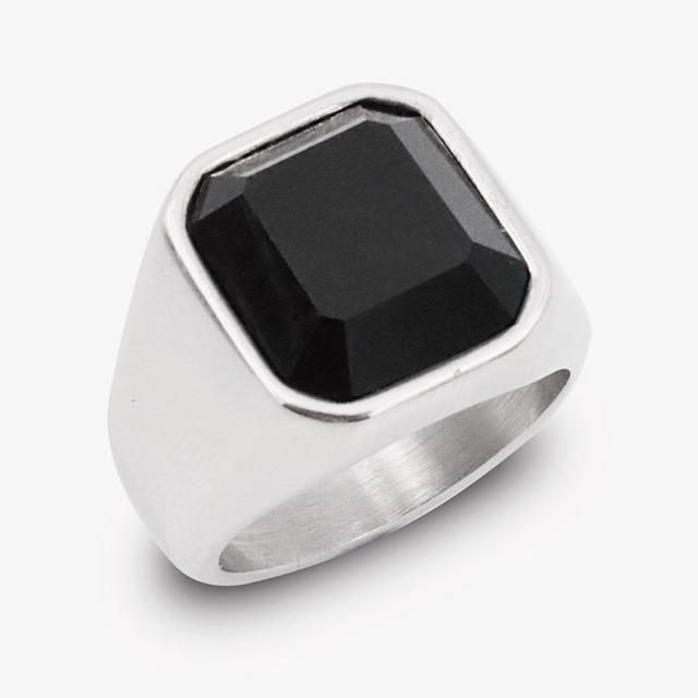 指輪 メンズ リング 印台 オニキス サージカルステンレス 重厚 高級感 メンズのアクセサリー(リング(指輪))の商品写真