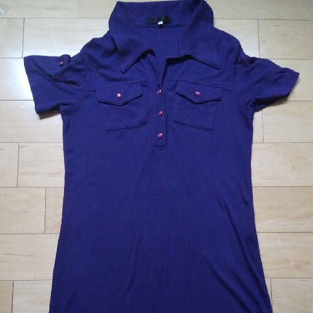 ロングカットソー 紫 L えりつき レディースのトップス(カットソー(半袖/袖なし))の商品写真