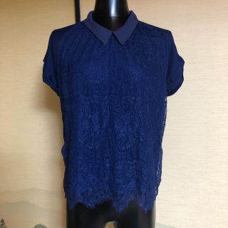 ダブルクローゼット(w closet)の【値下中】新品☆w closet☆半袖レースカットソー☆ネイビー(カットソー(半袖/袖なし))