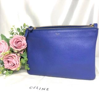 セリーヌ(celine)のセリーヌ　ラージ　トリオ　ショルダーバッグ　青　美品！(ショルダーバッグ)