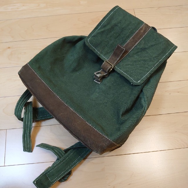 バックパック リュック ハンドメイド コットン 染め グリーン 緑 ナチュラル レディースのバッグ(リュック/バックパック)の商品写真