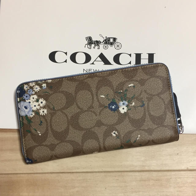 COACH 長財布　ブルー　花柄