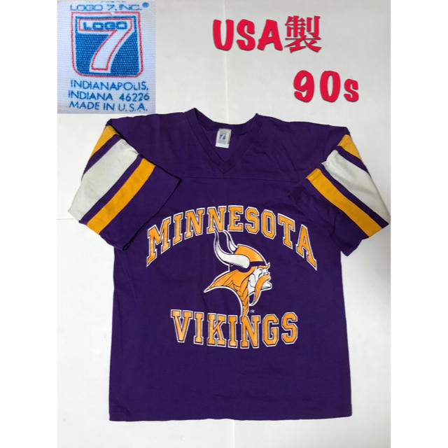 バイキングス VIKINGS フットボールシャツ LOGO7 ロゴ7 USA製 メンズのトップス(Tシャツ/カットソー(七分/長袖))の商品写真