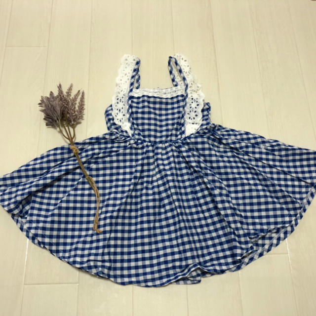 韓国子供服 ギンガムチェックワンピース キッズ/ベビー/マタニティのキッズ服女の子用(90cm~)(ワンピース)の商品写真