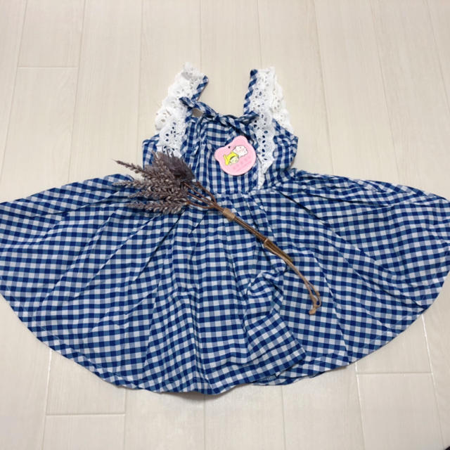 韓国子供服 ギンガムチェックワンピース キッズ/ベビー/マタニティのキッズ服女の子用(90cm~)(ワンピース)の商品写真