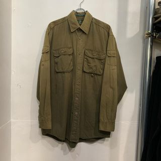 シューティングシャツ　フィッシングシャツ　オリーブ　シャツ　デザイン古着　古着(シャツ)