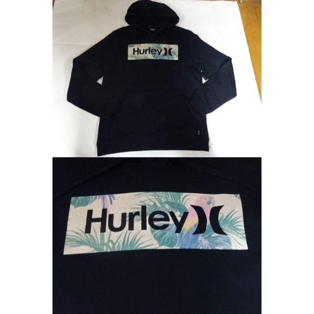 Hurley(ハーレー)のハーレー【HURLEY】南国風ロゴ プルオーバーパーカーUS S黒 メンズのトップス(パーカー)の商品写真