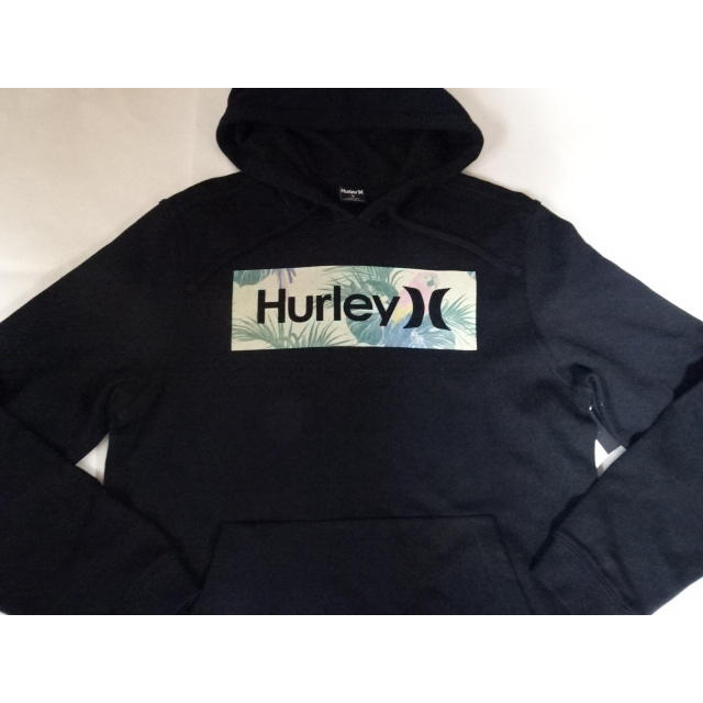 Hurley(ハーレー)のハーレー【HURLEY】南国風ロゴ プルオーバーパーカーUS M黒 メンズのトップス(パーカー)の商品写真