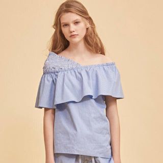 ルシェルブルー(LE CIEL BLEU)のLE CIEL BLEUミックス　ストライプ　ランダム　ショルダー　トップス(シャツ/ブラウス(半袖/袖なし))