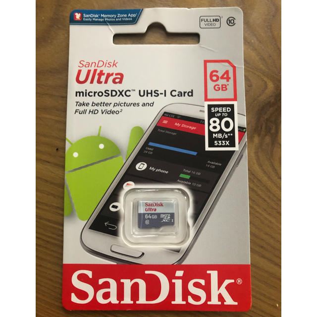 SanDisk(サンディスク)のSanDisk microSD 64g スマホ/家電/カメラのスマートフォン/携帯電話(その他)の商品写真