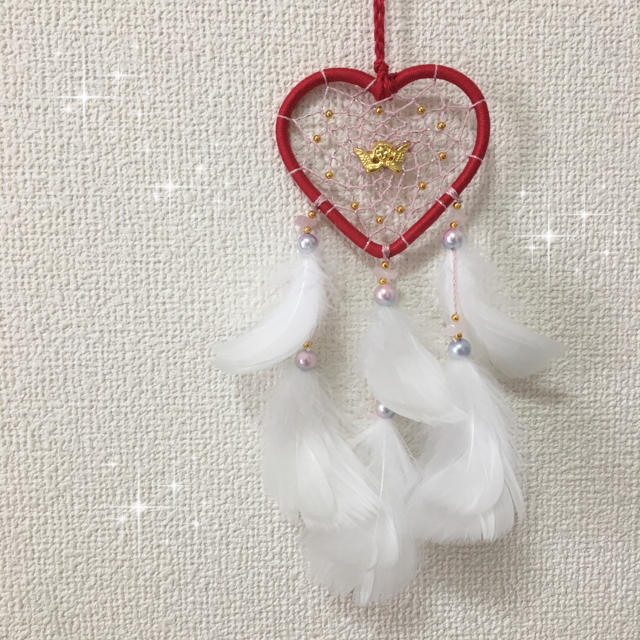 車用サイズ レッドハート エンジェルチャーム ドリームキャッチャー ハンドメイドの通販 By Amu S Dream Catcher Shop ラクマ