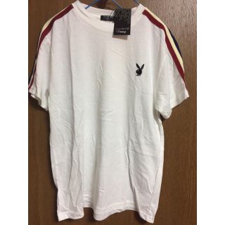 プレイボーイ(PLAYBOY)の新品 m playboy 白 スポーティ 袖ライン ダンス レトロ レディース (Tシャツ(半袖/袖なし))