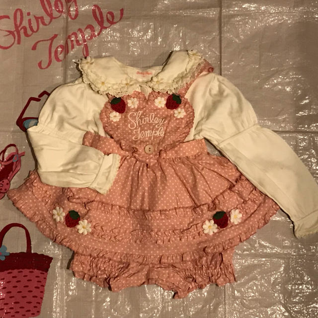 シャーリーテンプル  ロンパース 90 いちご ドット フリルキッズ服女の子用(90cm~)