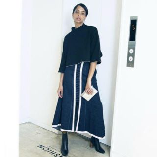 アメリヴィンテージ(Ameri VINTAGE)のRIBBON DENIM SKIRT(ロングスカート)