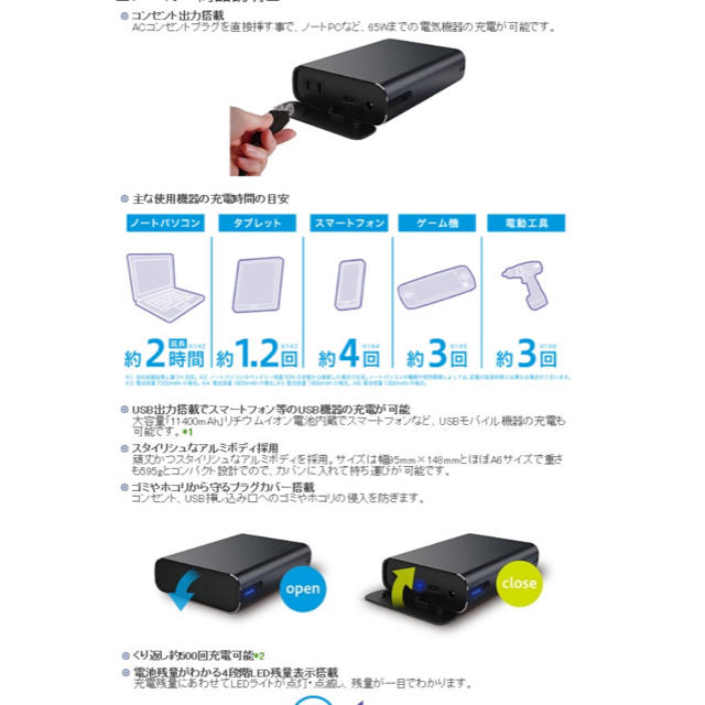 maxell(マクセル)のモバイルバッテリー 11400mAh ACコンセント付 大容量 マクセル スマホ/家電/カメラのスマートフォン/携帯電話(バッテリー/充電器)の商品写真