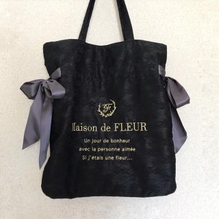 メゾンドフルール(Maison de FLEUR)のゆぴ様 : レースダブルリボントートバック 黒(トートバッグ)