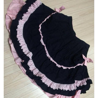 プトマヨ(PUTUMAYO)の配色レーススカート 黒×ピンク(ひざ丈スカート)