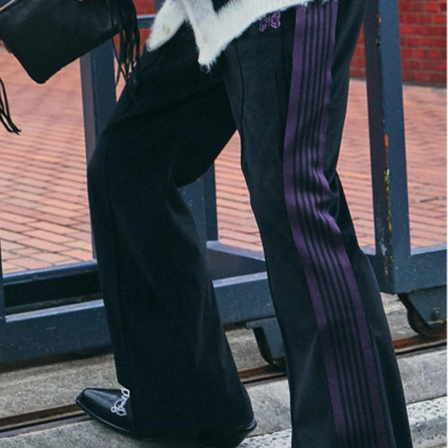 美品 needles トラックパンツ ブーツカット ブラック パープル | www