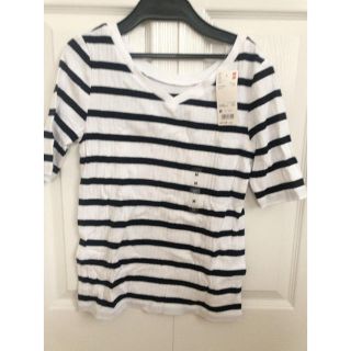 ユニクロ(UNIQLO)のユニクロ　リブボーダーT 五分袖(Tシャツ(半袖/袖なし))