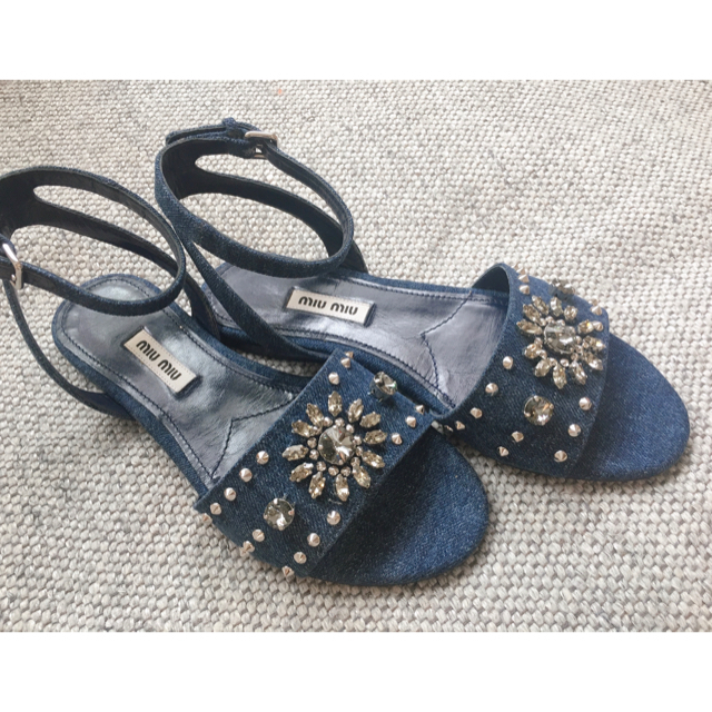 正規品直輸入】 miumiu デニムビジューサンダル 【新品・未使用