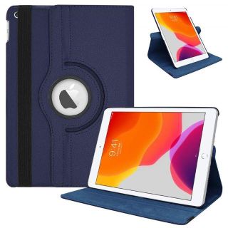 iPad 第7世代 10.2インチ ネイビー 360度回転機能付 レザーケース(iPadケース)