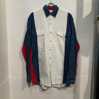 90's クレリック クレージーパターン　デニムシャツ　シャツ　デザイン古着　(シャツ)