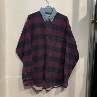 90's クレリック デニム　ボーダー　シャツ　デザイン古着　古着(シャツ)