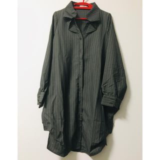 ★新品★ グレー　ストライプ　シャツワンピ(ひざ丈ワンピース)