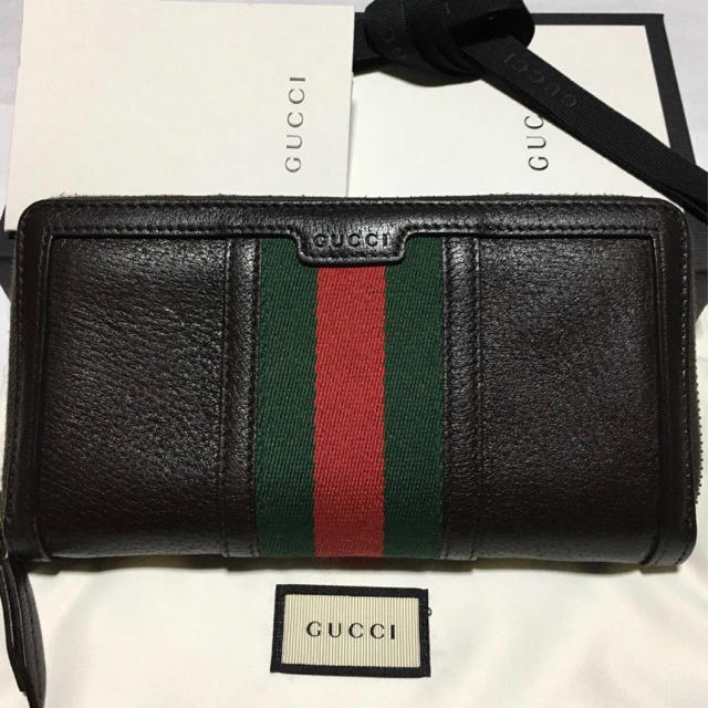 Gucci(グッチ)の【極美品】GUCCI ヴィンテージウェブ レザー ラウンドジップ長財布 メンズのファッション小物(長財布)の商品写真