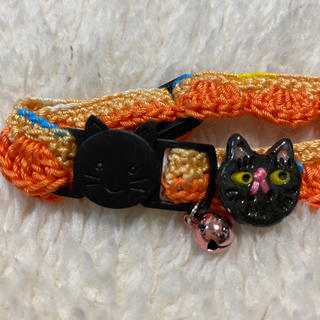 ハンドメイド🐾猫の首輪　スカラップカラーオレンジ猫ボタン(リード/首輪)
