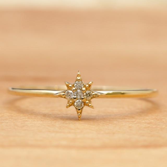 八芒星ダイヤモンドデザインリングK10YGサイズ９号 レディースのアクセサリー(リング(指輪))の商品写真