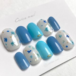 〈お花ネイル〉押し花/青/シンプルネイル/春ネイル/ドライフラワー/お花ネイル