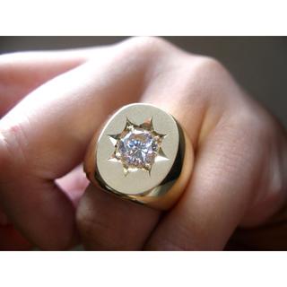 仁尾彫金『一つ星ジルコニアゴールド楕円の印台リング』ハンドメイド146(リング(指輪))