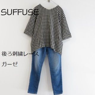 サマンサモスモス(SM2)の新品 SUFFUSE　サーフューズ　ギンガムチェック　ガーゼ　刺繍レース　シャツ(シャツ/ブラウス(半袖/袖なし))