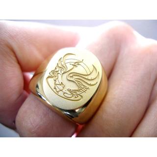 仁尾彫金『鳳凰のゴールド印台リング』ハンドメイド162(リング(指輪))