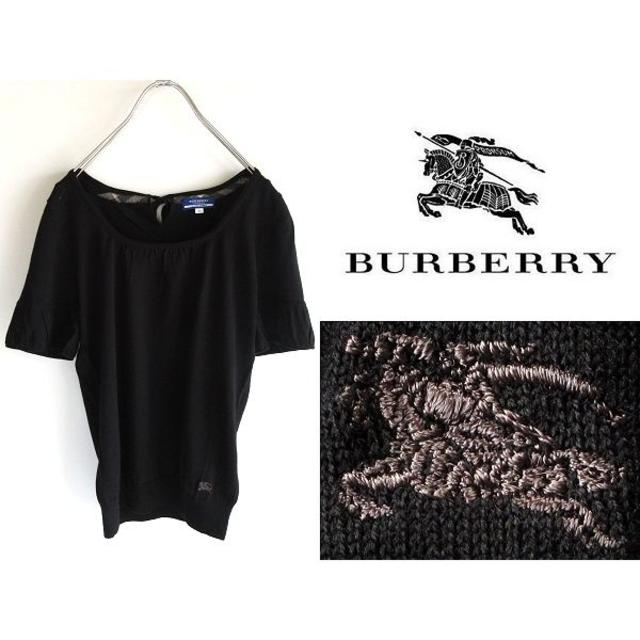 美品 バーバリーブルーレーベル ロゴ刺繍 バックリボンニット 黒 38 半袖
